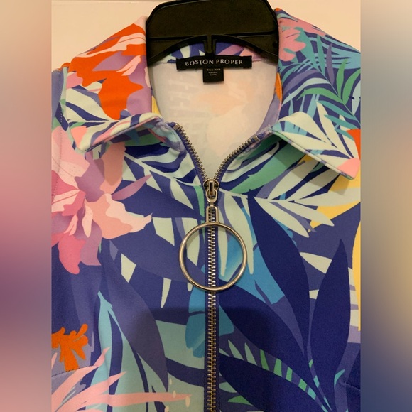 NWT Boston Proper XXS Vacation Tropical Hawaii Print Dress Front Zip - Picture 2 of 8